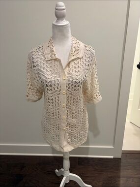 New With Tags Evereve Molly Short Sleeve Crochet Cardigan Sz M